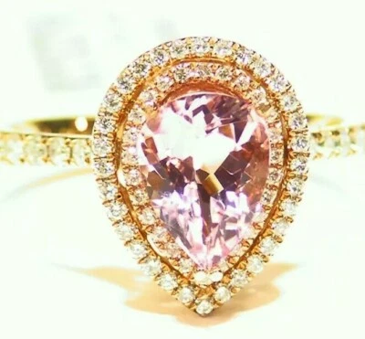 1.65CT 14K Gold Natural Morganite White Diamond Vintage Halo Engagement Ring  - Image 1 of 4