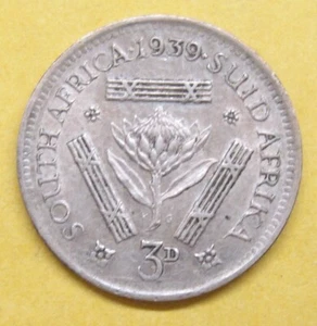 1939 South Africa 3 Pence  (500 Silver) Take a Look - Picture 1 of 2