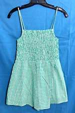 URBAN OUTFITTERS Green/White GINGHAM CHECK Smocked Faux Wrap SHORTS Romper S