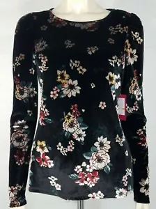 NWT Vince Camuto black floral velour long sleeve round neck blouse shirt Small - Picture 1 of 7