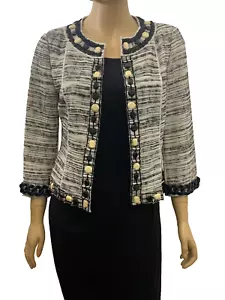 WORTH Women Embellished Tweed Jacket Collarless 3/4 Sleeve Size-8 - Picture 1 of 6