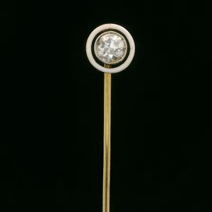 Antique Edwardian Gold & Platinum .50ct Old Diamond Enamel Target Stick Pin - Picture 1 of 12