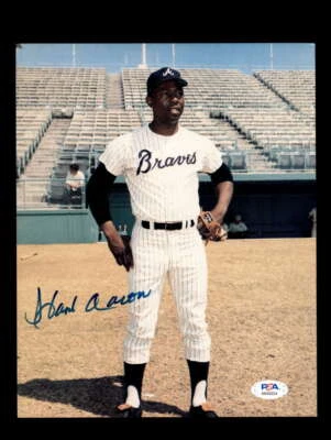 Hank Aaron PSA DNA Signed  8x10 Photo Autograph Braves - Image 1 of 2