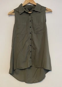 GUESS Ladies Khaki Sleeveless Button Up Shirt Size Small (8-10) Tassel Sleeve - Picture 1 of 11