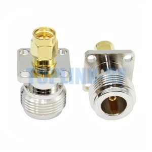 1x SMA Male Plug to N Female Jack 4 Hole Flange Panel Mount 17.5mm Coax Adapter - Picture 1 of 7