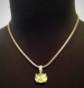 Handwerklich schönes Set Katzenauge Edelstein Anhänger Metall Halskette & Ohrring Neu! - Bild 1 von 6