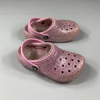 Crocs Toddler Classic Lined Pink Glitter Clog C10 - Image 1 of 4