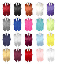 Biagio Men's SILK Dress Vest NeckTie Solid Color Neck Tie Hanky Set for Suit Tux