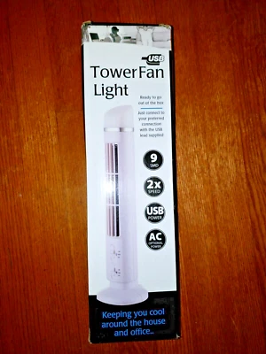 Tower Fan with Light USB Battery Back Up 2 Speeds For  Bedroom Office - Image 1 of 3