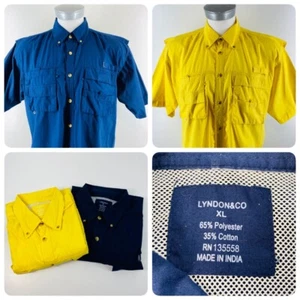 Lyndon &Co XL Vented Button Down Short Sleeve Blue Yellow Shirt Fishing Outdoors - Picture 1 of 12