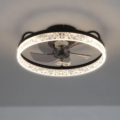 Scandinavian Circle Crystal Ring LED Ceiling Light 2in1 Celing Fan Lamp Dimmable - Image 1 of 4