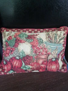FALL TAPESTRY PILLOW APPLES PUMPKINS INDIAN CORN 18" X 12" - Picture 1 of 2