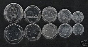 VENEZUELA 10 20 50 100 500 BOLIVAR 1999-2002 ARM UNC x 5 COIN MONEY COMPLETE Set - Picture 1 of 2