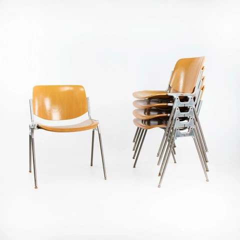 1965 Giancarlo Piretti for Castelli DSC 106 Stacking Dining / Side Chairs in Oak Cover