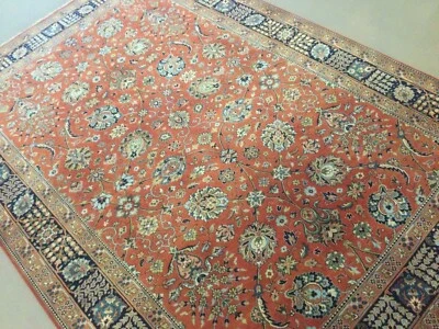 6’ x 9’ Rust Navy Blue Floral All-Over Hand Knotted Oriental Rug Wool Foyer - Image 1 of 4