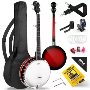Pyle 5-String Banjo w/ White Pearl Color Plastic Tune Pegs (Redburst) - Picture 1 of 9