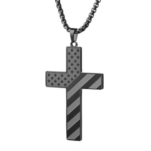 Black Cross Necklace for Men Stainless Steel 18K Gold Silver Plated American ... - Picture 1 of 6