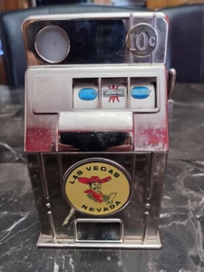 Vintage Las Vegas Metal Jack Pot Mechanical Dime Slot Bank WORKS! - Picture 1 of 6