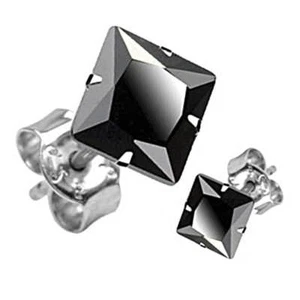 Coppia Orecchini Uomo Donna Acciaio Nuovo Argento Quadrato Nero 3MM 4MM 5MM K - Bild 1 von 1