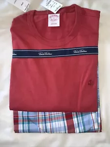 Set pigiama rosso Brooks Brothers nuovo con etichette prezzo consigliato £ 115 t-shirt/slip lungo a quadri COTONE - Foto 1 di 10