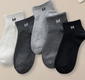 5 Pairs Letter M Pattern Casual Socks Trendy Outdoor Basic Unisex Foot Wear NEW - Picture 1 of 3