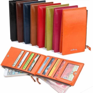 Women Bifold Leather Credit Card Holder Long Double Zipper Purse Clutch Wallet - Picture 1 of 22
