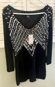 Maglione BCBG Maxazria paillettes L designer maglia ampia AUTENTICO NUOVO CON ETICHETTE vendita al dettaglio $240 - Foto 1 di 11