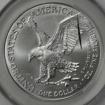 2025 CAC MS69 Retained Strike Thru Silver Eagle One Dollar Mint Error Amazing - Image 1 of 4