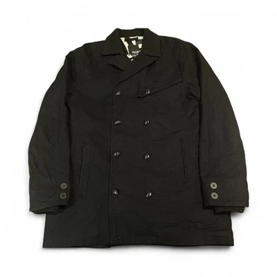 Volcom Men’s L Black Cotton Twill Military Peacoat Grad Jacket Nautical Buttons - Image 1 of 4