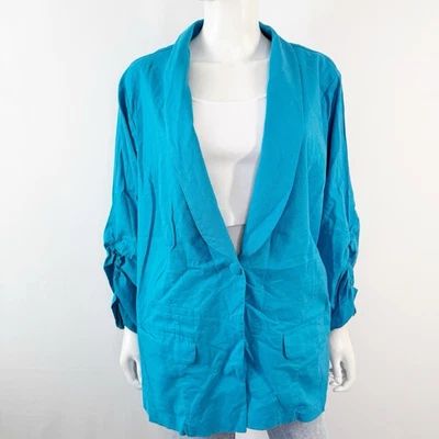 Chaqueta Blazer Torrid Turquesa Azul Lino Talla 3XL Bolsillos Informal Colorida Foto 1 de 4