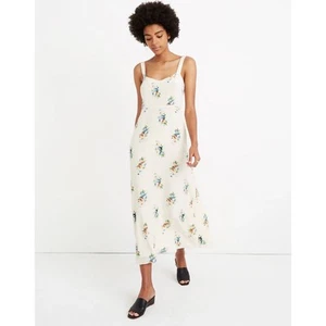 Vestido midi de seda Madewell con tiras anchas ramillete clásico talla 8 romántico hada caprichoso - Imagen 1 de 8