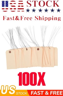 100 PIEZAS 4 3/4"x2 3/8" Tamaño 5 Manila Inventario Pre Cableado Etiquetas Colgantes con Alambre EE. UU. Foto 1 de 4
