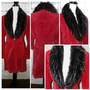 Y2k Beyond California Deep Red Suede Jacket XL Penny Lane Huge Black Collar Vtg - Picture 1 of 10