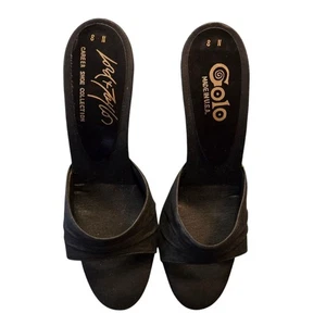 Sandalia negra vintage Lord & Taylor Golo para mujer tacón sin espalda talla 8N - Imagen 1 de 8