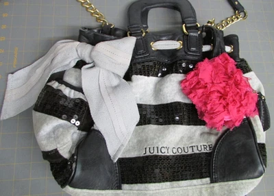 RARO Bolso de Mano Juicy Couture Y2K Negro y Gris Asa Superior Cartera Dije RARO Foto 1 de 4