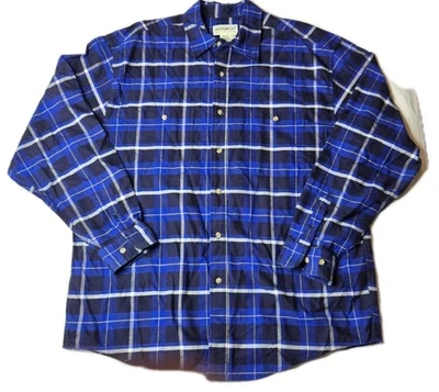 Camisa de flanela vintage Eddie Bauer peso pesado anos 90 vestuário de trabalho construção xadrez azul - Imagem 1 de 4