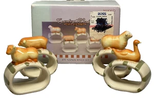 Nikko Country Market Set of 4 Ceramic Napkin Rings Cow Pig Lamb Duck Farmhouse - Picture 1 of 7