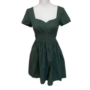 ModCloth Retro Fit And Flare Dress Size XS Green Pleated Above Knee Cap Sleeve - Picture 1 of 11