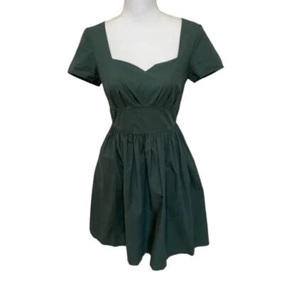 ModCloth Retro Fit And Flare Dress Size XS Green Pleated Above Knee Cap Sleeve - Image 1 of 4