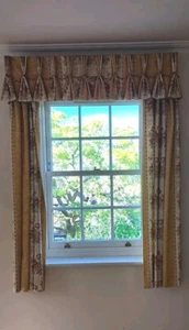 Elegant Heavy Thermal Morris Look Gold Curtains with Pelmet - Picture 1 of 3