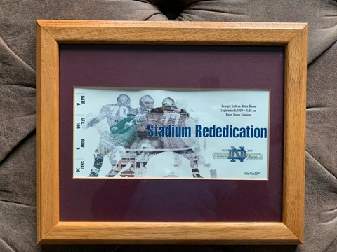 Notre Dame Football Ticket Used Game Ticket Stub Framed ND Stadium Rededication Cover