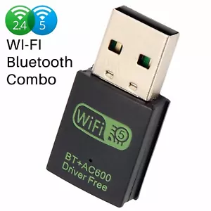 Dual Band WIFI + Bluetooth Adapter USB WIreless Mini Dongle 600Mbps 2.4Ghz 5Ghz - Picture 1 of 9