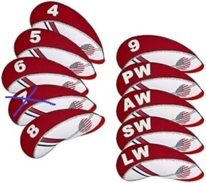 BIG TEETH Golf Iron Head Covers 9Pcs Neoprene USA Flag Club Red - Picture 1 of 1