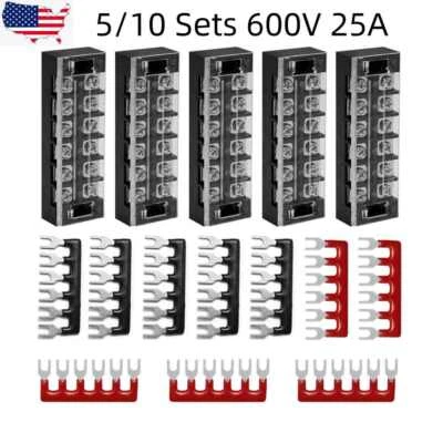 5/10pcs Dual Row 6 Position Screw Terminal Electric Barrier Strip Block 600V 25A - Image 1 of 2