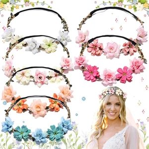 6 Stück Damen Haarband Blumen, Blumenkranz Haare Kinder, Haarkranz Blumen Stirnb - Bild 1 von 7