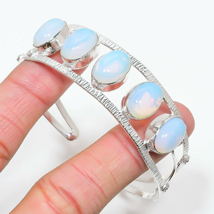 Fire Opal Gemstone Handmade 925 Sterling Silver Cuff Bracelet Adjustable - Image 1 of 1