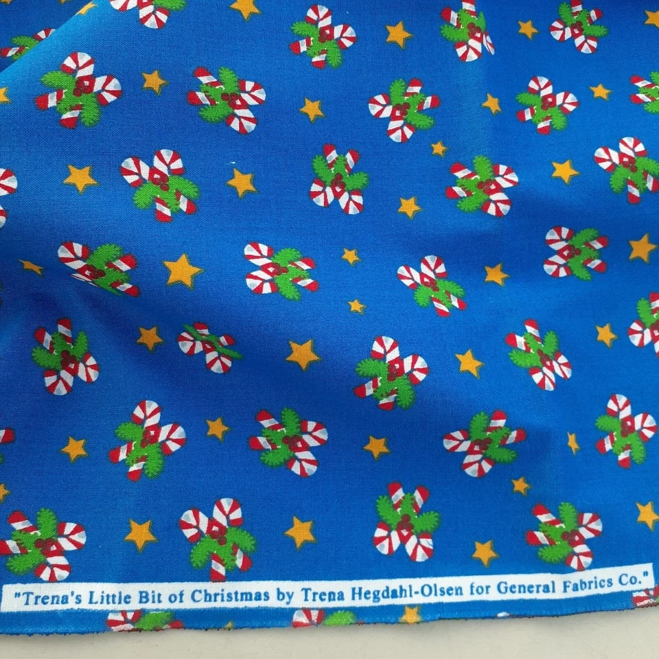 Sewing Fabric Christmas Tied Candy Canes Yellow Star Crafts Quilting 2 yds x 45" - Image 1 of 4