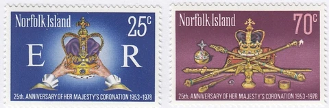Norfolk Isl #229-230 Mint NH Complete Set honors Queen Elizabeth II 25th Anniv Cover