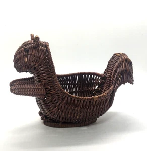 Squirrel Shaped Basket Woven Rattan Brown Wicker 9" - Picture 1 of 7