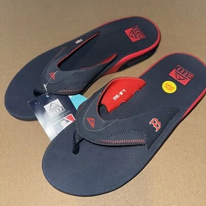 Boston Red Sox REEF Fanning Slides X MLB Mens Size 10 Sandals Bottle Opener New - Picture 1 of 7